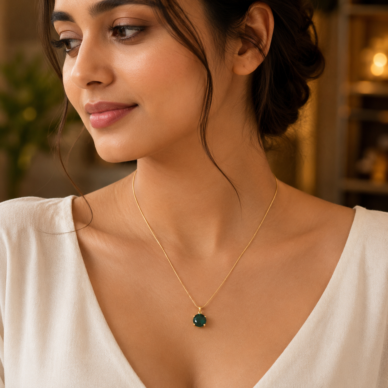 Emerald Glow Solitaire Necklace